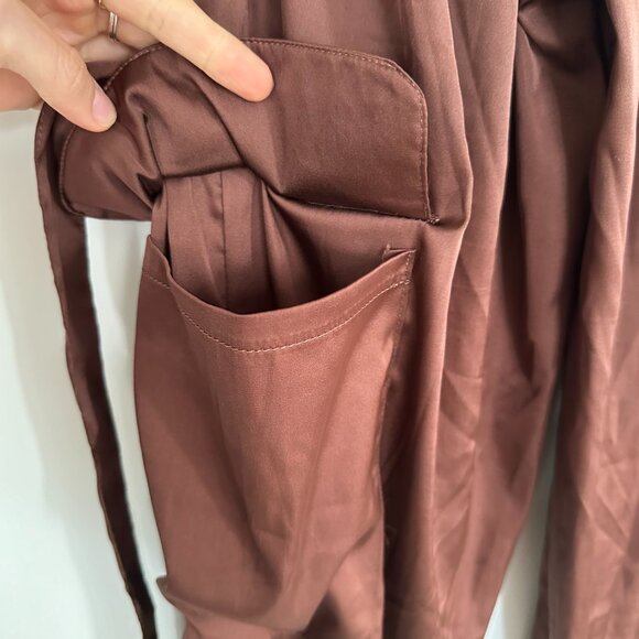 Chocolate Brown Silk Cargo Jogger Pants - Picture 4 of 5